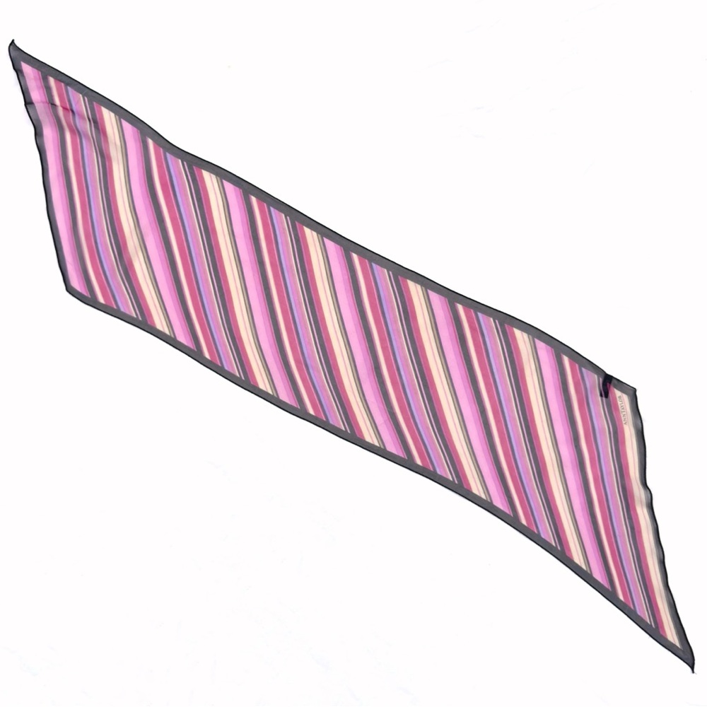 Vintage 00s Y2K Ann Taylor Pink Purple Black Diagonal Striped Oblong Silk Scarf - Picture 2 of 8